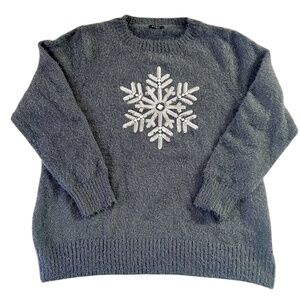 Avon Women’s Glitter Snowflake Fuzzy Sweater